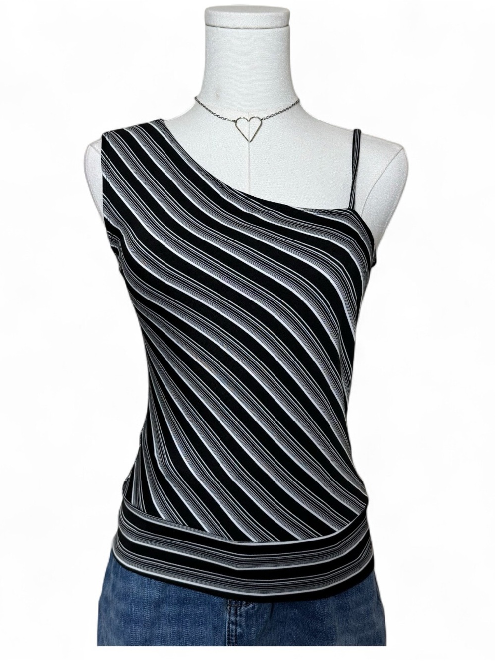 Vintage A. Byer Black & White One-Shoulder Striped Camisole